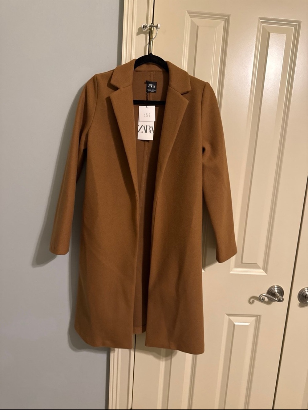 Zara Camel Single-Breasted Long Trench Coat